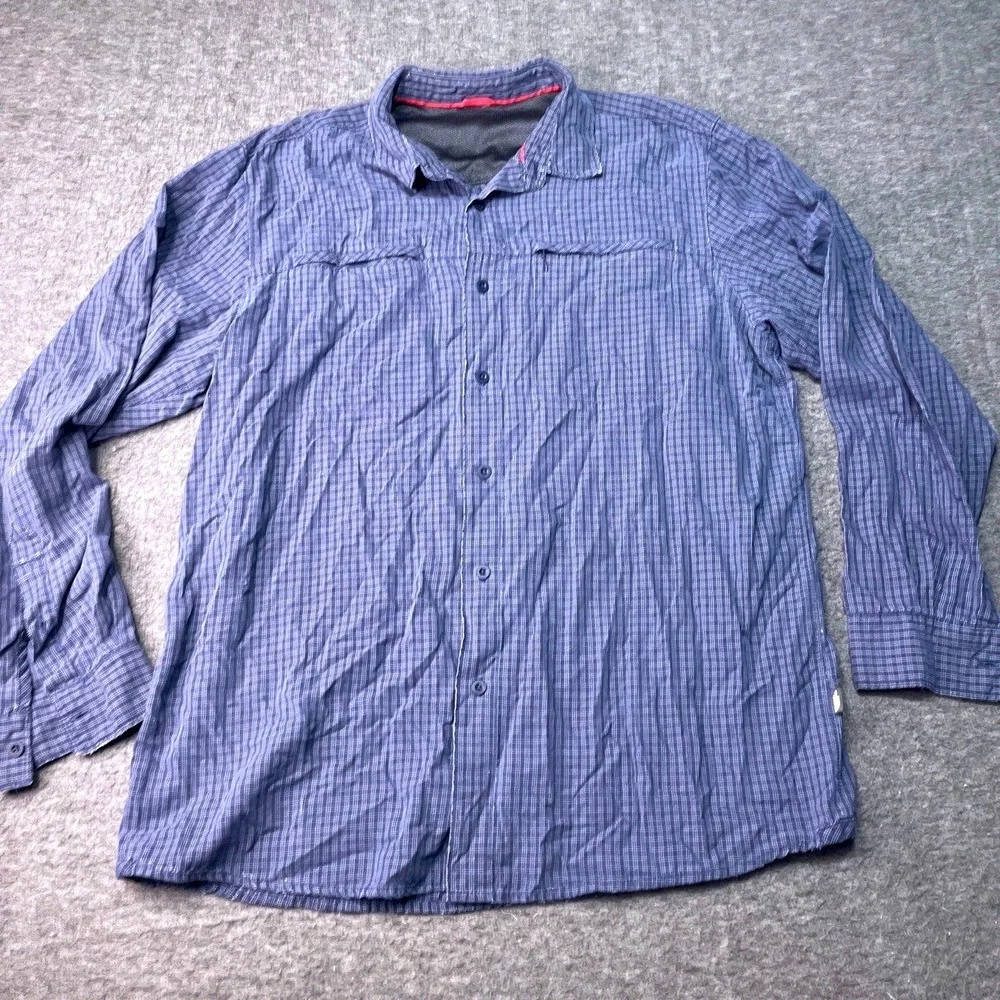 The North Face Shirt Mens 2XL XXL Long Sleeve Button Down Blue Travel Zip Pocket